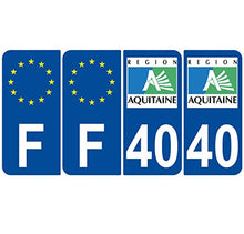 Supstick 4 Stickers Autocollants Plaques Immatriculation Auto Dept 40 Aquitaine Bleu Foncé Angles Arrondis