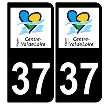 Supstick 2 Stickers Autocollants Plaques Immatriculation Auto Dept 37 Centre Val de Loire Noir Angles Arrondis