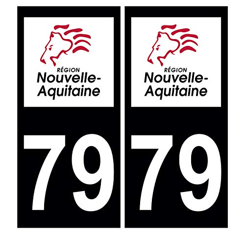 Supstick 2 Stickers Autocollants Plaques Immatriculation Auto Dept 79 Nouvelle Aquitaine Noir Angles Carrés