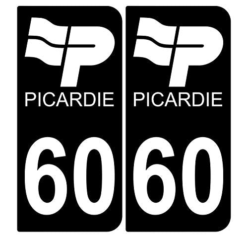 Supstick 2 Stickers Autocollants Plaques Immatriculation Auto Dept 60 Picardie Noir Angles Arrondis