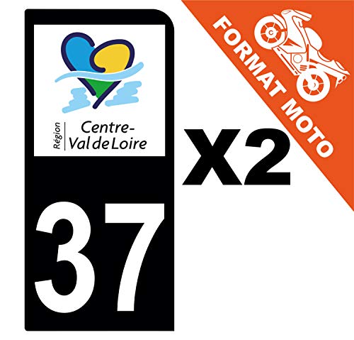 Supstick 2 Stickers Autocollants Plaques Immatriculation Moto Dept 37 Centre Val de Loire Noir 1 Angle Arrondi
