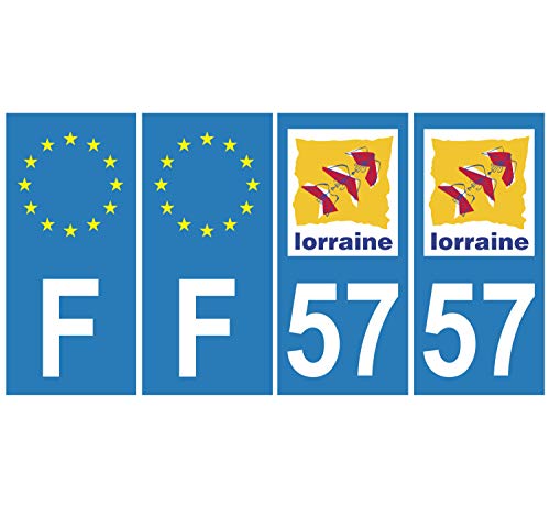 Supstick 4 Stickers Autocollants Plaques Immatriculation Auto Dept 57 Lorraine Bleu Clair Angles Carrés