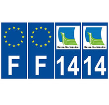Supstick 4 Stickers Autocollants Plaques Immatriculation Auto Dept 14 Basse Normandie Bleu Foncé Angles Carrés