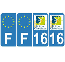 Supstick 4 Stickers Autocollants Plaques Immatriculation Auto Dept 16 Poitou Charentes Bleu Clair Angles Arrondis