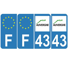 Supstick 4 Stickers Autocollants Plaques Immatriculation Auto Dept 43 Auvergne Bleu Clair Angles Arrondis