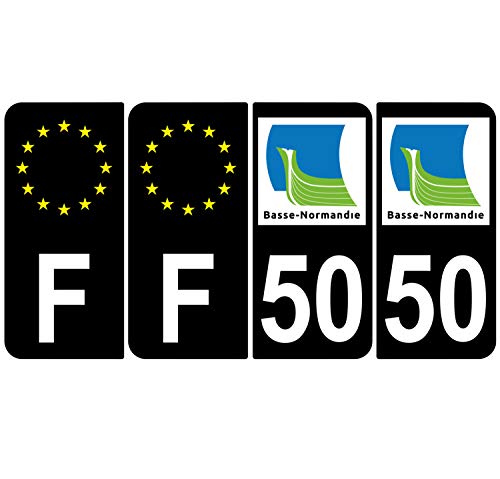 Supstick 4 Stickers Autocollants Plaques Immatriculation Auto Dept 50 Basse Normandie Noir Angles Arrondis