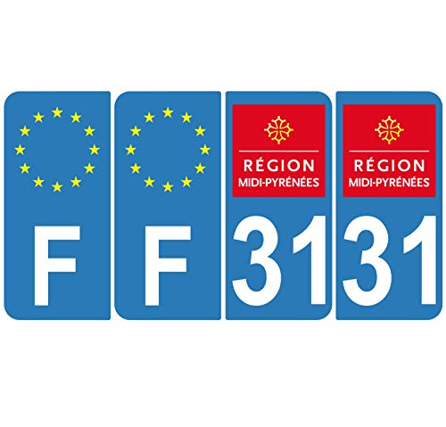 Supstick 4 Stickers Autocollants Plaques Immatriculation Auto Dept 31 Midi Pyrénées Bleu Clair Angles Arrondis