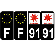 Supstick 4 Stickers Autocollants Plaques Immatriculation Auto Dept 91 Ile de France Noir Angles Arrondis