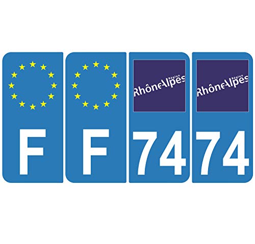 Supstick 4 Stickers Autocollants Plaques Immatriculation Auto Dept 74 Rhône Alpes Bleu Clair Angles Arrondis