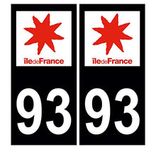 Supstick 2 Stickers Autocollants Plaques Immatriculation Auto Dept 93 Ile de France Noir Angles Carrés