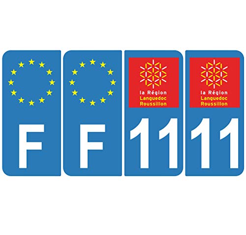 Supstick 4 Stickers Autocollants Plaques Immatriculation Auto Dept 11 Languedoc Roussillon Bleu Clair Angles Arrondis