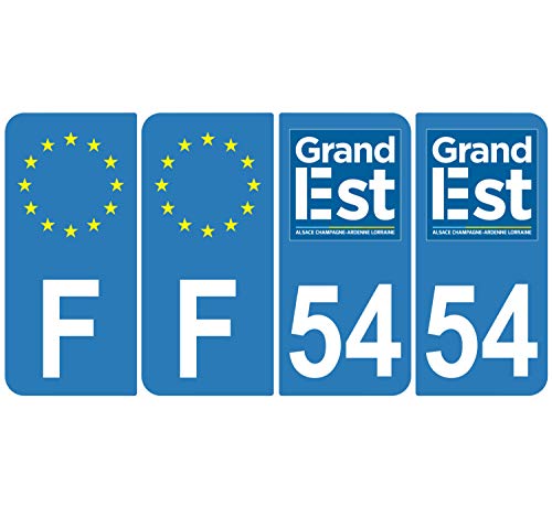 Supstick 4 Stickers Autocollants Plaques Immatriculation Auto Dept 54 Grand Est Bleu Clair Angles Arrondis
