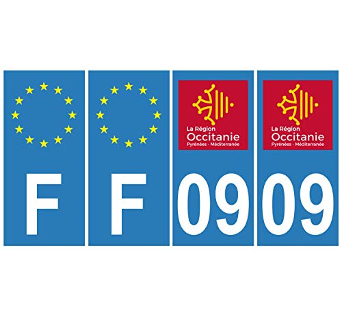 Supstick 4 Stickers Autocollants Plaques Immatriculation Auto Dept 09 Occitanie Bleu Clair Angles Carrés