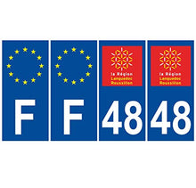 Supstick 4 Stickers Autocollants Plaques Immatriculation Auto Dept 48 Languedoc Roussillon Bleu Foncé Angles Carrés