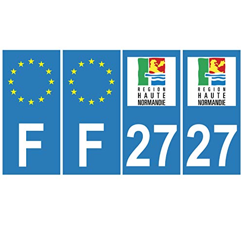 Supstick 4 Stickers Autocollants Plaques Immatriculation Auto Dept 27 Haute Normandie Bleu Clair Angles Carrés