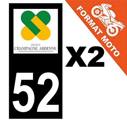 Supstick 2 Stickers Autocollants Plaques Immatriculation Moto Dept 52 Champagne Ardenne Noir Angles Carrés