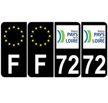 Supstick 4 Stickers Autocollants Plaques Immatriculation Auto Dept 72 Pays de la Loire Noir Angles Arrondis