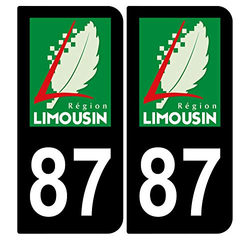 Supstick 2 Stickers Autocollants Plaques Immatriculation Auto Dept 87 Limousin Noir Angles Arrondis