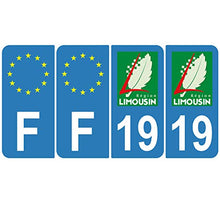 Supstick 4 Stickers Autocollants Plaques Immatriculation Auto Dept 19 Limousin Bleu Clair Angles Arrondis