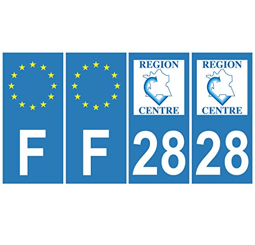 Supstick 4 Stickers Autocollants Plaques Immatriculation Auto Dept 28 Centre Bleu Clair Angles Carrés