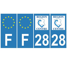 Supstick 4 Stickers Autocollants Plaques Immatriculation Auto Dept 28 Centre Bleu Clair Angles Carrés