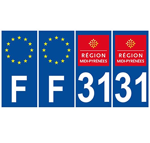 Supstick 4 Stickers Autocollants Plaques Immatriculation Auto Dept 31 Midi Pyrénées Bleu Foncé Angles Carrés