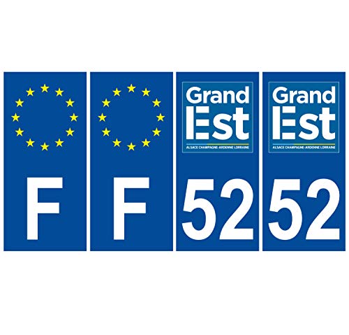Supstick 4 Stickers Autocollants Plaques Immatriculation Auto Dept 52 Grand Est Bleu Foncé Angles Carrés