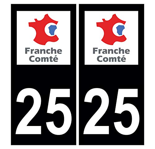 Supstick 2 Stickers Autocollants Plaques Immatriculation Auto Dept 25 Franche Comté Noir Angles Carrés