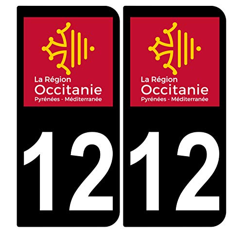 Supstick 2 Stickers Autocollants Plaques Immatriculation Auto Dept 12 Occitanie Noir Angles Arrondis