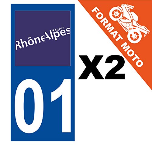 Supstick 2 Stickers Autocollants Plaques Immatriculation Moto Dept 01 Rhône Alpes Bleu Foncé Angles Carrés