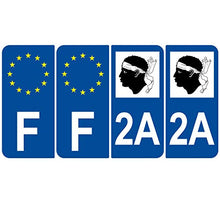 Supstick 4 Stickers Autocollants Plaques Immatriculation Auto Dept 2A Corse Bleu Foncé Angles Arrondis