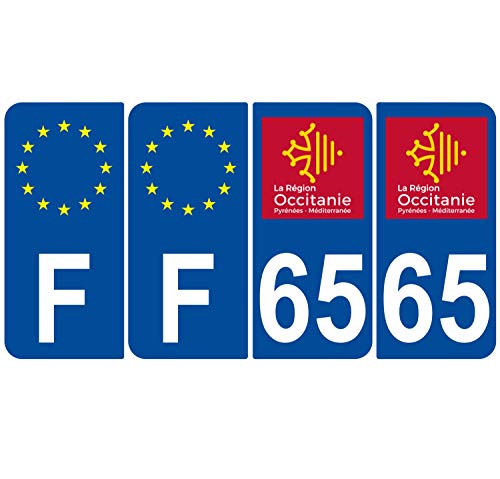 Supstick 4 Stickers Autocollants Plaques Immatriculation Auto Dept 65 Occitanie Bleu Foncé Angles Arrondis