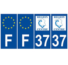 Supstick 4 Stickers Autocollants Plaques Immatriculation Auto Dept 37 Centre Bleu Foncé Angles Carrés