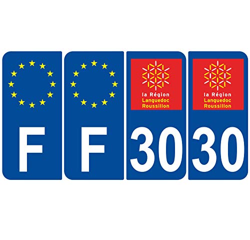 Supstick 4 Stickers Autocollants Plaques Immatriculation Auto Dept 30 Languedoc Roussillon Bleu Foncé Angles Arrondis