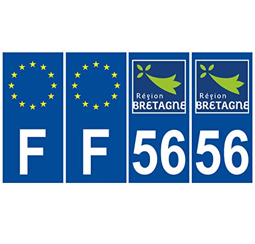 Supstick 4 Stickers Autocollants Plaques Immatriculation Auto Dept 56 Bretagne Bleu Foncé Angles Carrés