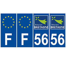 Supstick 4 Stickers Autocollants Plaques Immatriculation Auto Dept 56 Bretagne Bleu Foncé Angles Carrés