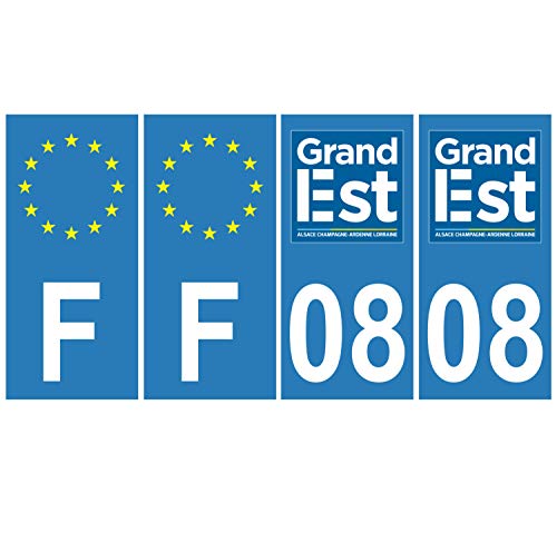 Supstick 4 Stickers Autocollants Plaques Immatriculation Auto Dept 08 Grand Est Bleu Clair Angles Carrés
