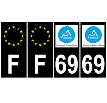 Supstick 4 Stickers Autocollants Plaques Immatriculation Auto Dept 69 Auvergne Rhône Alpes Noir Angles Carrés