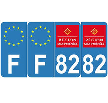 Supstick 4 Stickers Autocollants Plaques Immatriculation Auto Dept 82 Midi Pyrénées Bleu Clair Angles Arrondis