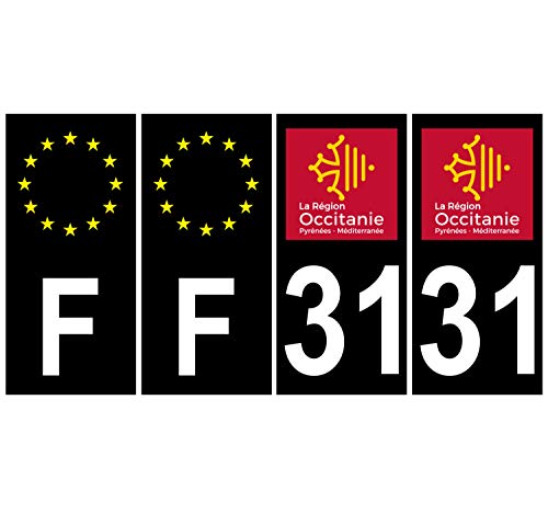 Supstick 4 Stickers Autocollants Plaques Immatriculation Auto Dept 31 Occitanie Noir Angles Carrés
