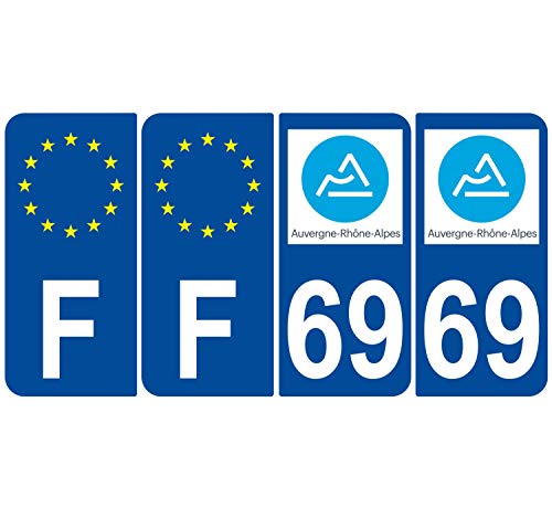 Supstick 4 Stickers Autocollants Plaques Immatriculation Auto Dept 69 Auvergne Rhône Alpes Bleu Foncé Angles Arrondis