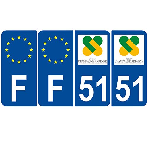 Supstick 4 Stickers Autocollants Plaques Immatriculation Auto Dept 51 Champagne Ardenne Bleu Foncé Angles Arrondis