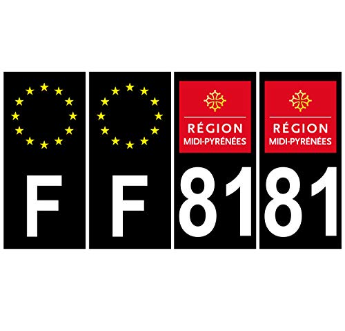 Supstick 4 Stickers Autocollants Plaques Immatriculation Auto Dept 81 Midi Pyrénées Noir Angles Carrés