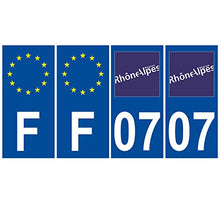 Supstick 4 Stickers Autocollants Plaques Immatriculation Auto Dept 07 Rhône Alpes Bleu Foncé Angles Carrés