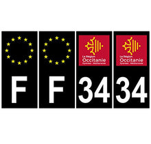 Supstick 4 Stickers Autocollants Plaques Immatriculation Auto Dept 34 Occitanie Noir Angles Carrés