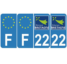 Supstick 4 Stickers Autocollants Plaques Immatriculation Auto Dept 22 Bretagne Bleu Clair Angles Arrondis