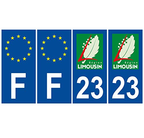 Supstick 4 Stickers Autocollants Plaques Immatriculation Auto Dept 23 Limousin Bleu Foncé Angles Carrés