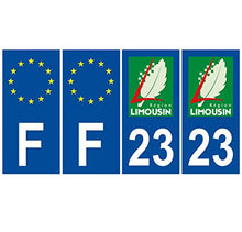 Supstick 4 Stickers Autocollants Plaques Immatriculation Auto Dept 23 Limousin Bleu Foncé Angles Carrés