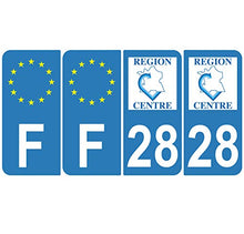 Supstick 4 Stickers Autocollants Plaques Immatriculation Auto Dept 28 Centre Bleu Clair Angles Arrondis