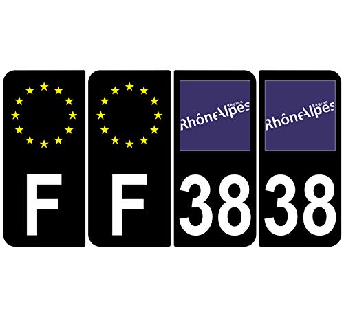 Supstick 4 Stickers Autocollants Plaques Immatriculation Auto Dept 38 Rhône Alpes Noir Angles Arrondis